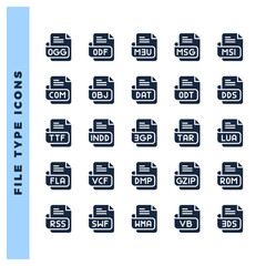 25 File Type Glyph icon pack. vector illustration.