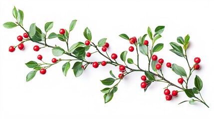 Festive branches with vibrant red berries, ideal for holiday-themed designs and displays.
