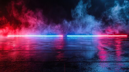 Naklejka premium Surreal Fantasy Landscape with Vibrant Atmospheric Lighting and Mysterious Smoke