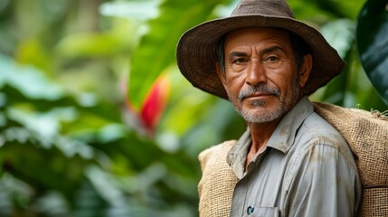 Portrait of Costa Rican Coffee Farmer in Lush Landscape