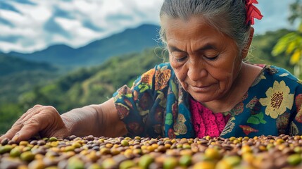Close Up of Costa Rican Woman Processing Coffee Beans