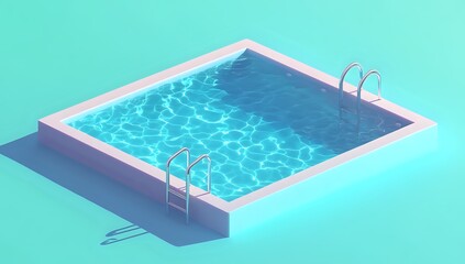 Fototapeta premium Isometric view of a swimming pool with clear blue water and two ladders.