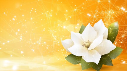White Magnolia Flower on Sparkling Golden Background, Banner Design with Space for Text