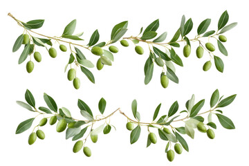Set of green olive branches for awards, isolated on white background