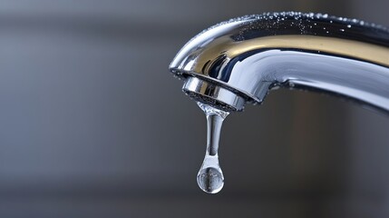 Close-up of a bathroom sink faucet with water dripping steadily from a visible crack in the pipe