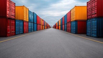 Fototapeta premium Colorful Shipping Containers in a Storage Yard