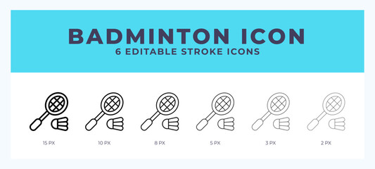 Badminton icon in thin line. Bold line. Regular line. Editable stroke.