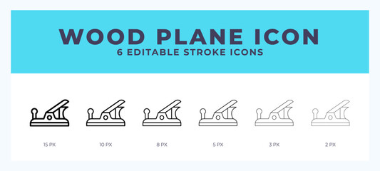 Wood plane icon with editable stroke. Outline icon vector illustration.