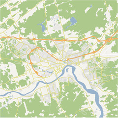 Map of Moncton in Canada in a normal road map style. Contains layered vector with roads water, parks, etc.