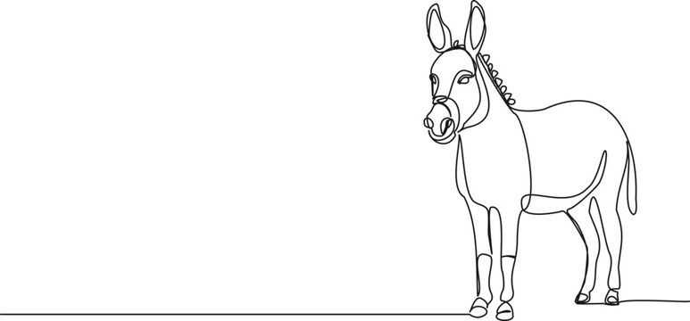 continuous single line drawing of a donkey, line art vector illustration