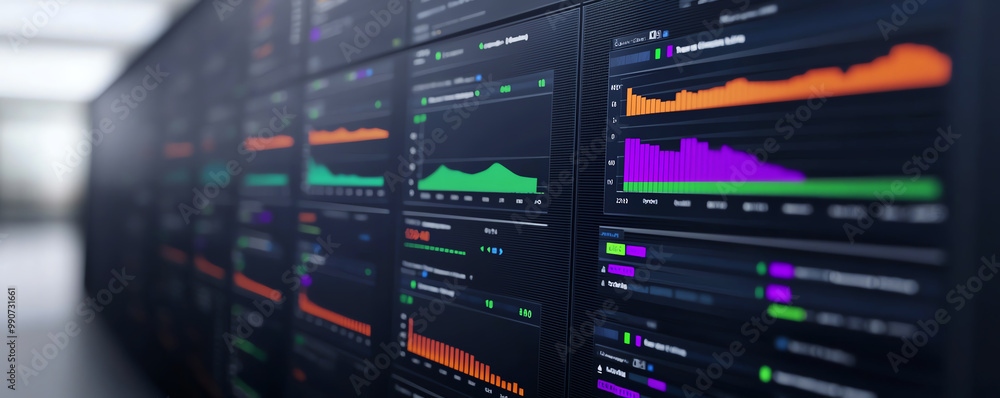 Poster cloud storage deployment dashboard on a screen, with system health and storage capacity indicators v