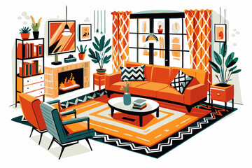 Stylish Modern Living Room Interior With Cozy Couch and Plants