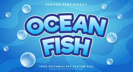 Ocean Fish editable text effect Template with blue and liquid text style