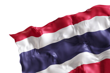 Realistic flag of Thailand with folds, on transparent background. Footer, corner design element. Cut out. Perfect for patriotic themes or national event promotions. 3D render.