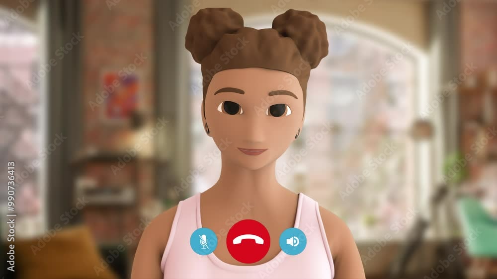 Aufkleber video call with animated avatar. virtual meeting or digital interaction and remote connectivity in m