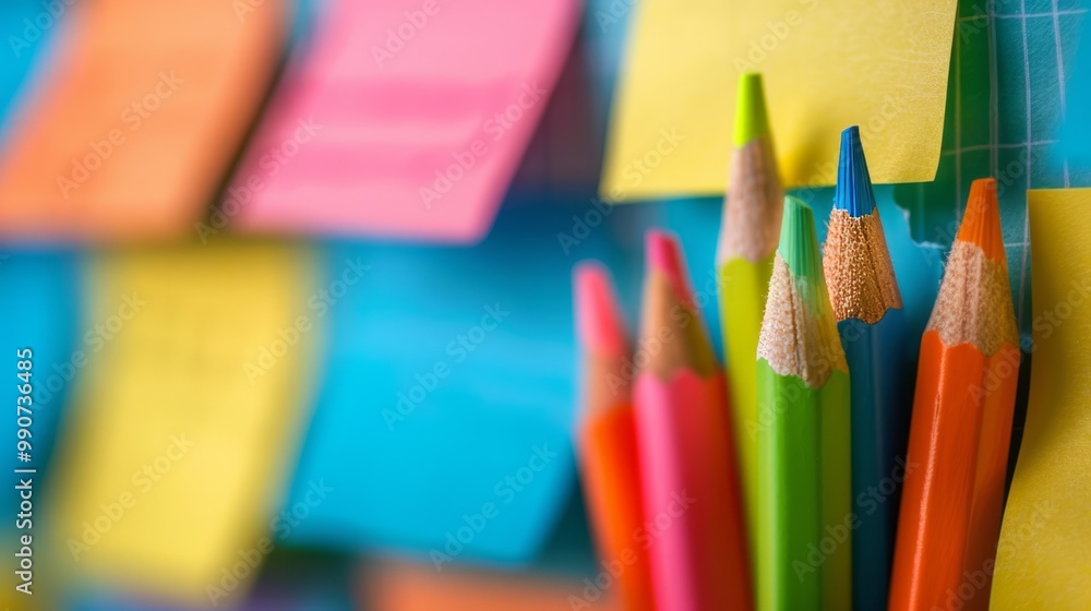 Poster the image depicts a collection of colorful blanc empty sticky notes attached to a wall or board.