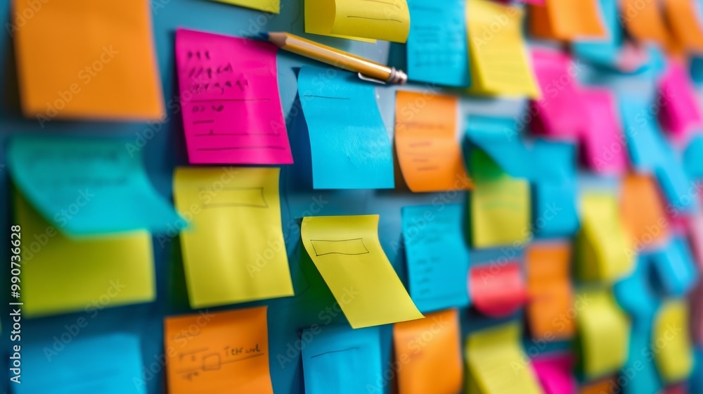 Aufkleber the image depicts a collection of colorful blanc empty sticky notes attached to a wall or board.