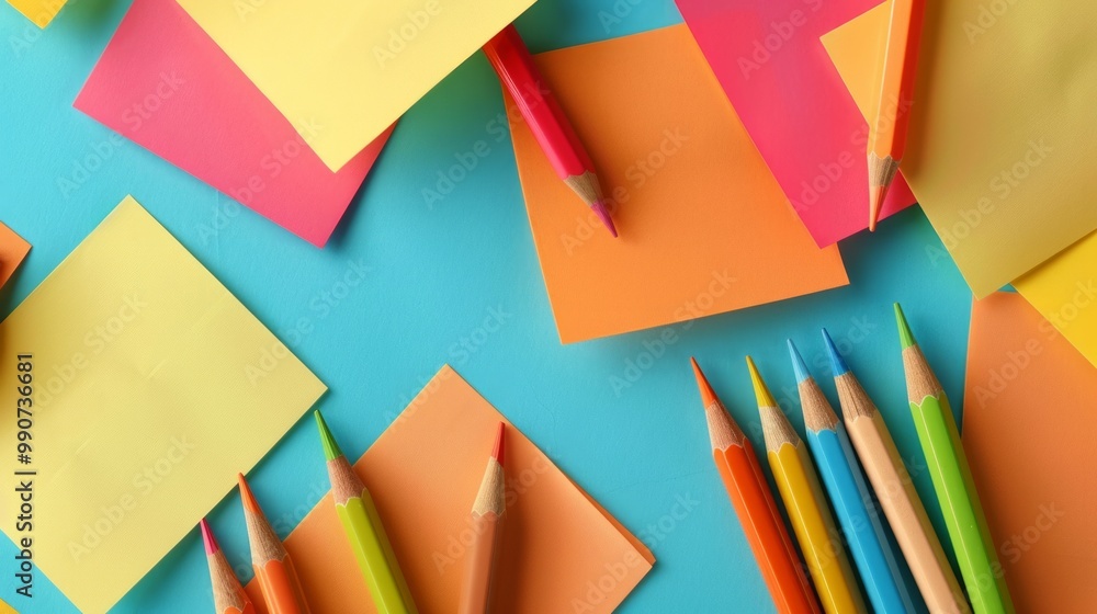 Poster the image depicts a collection of colorful blanc empty sticky notes attached to a wall or board.
