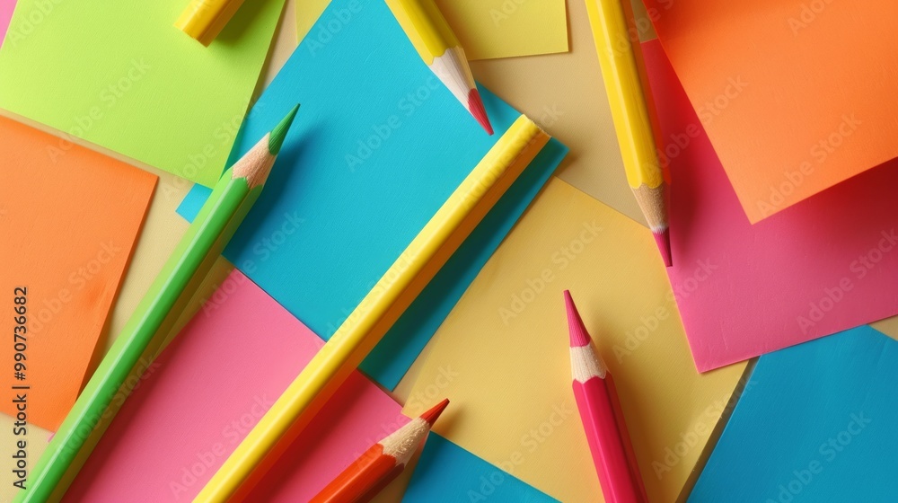 Poster the image depicts a collection of colorful blanc empty sticky notes attached to a wall or board.
