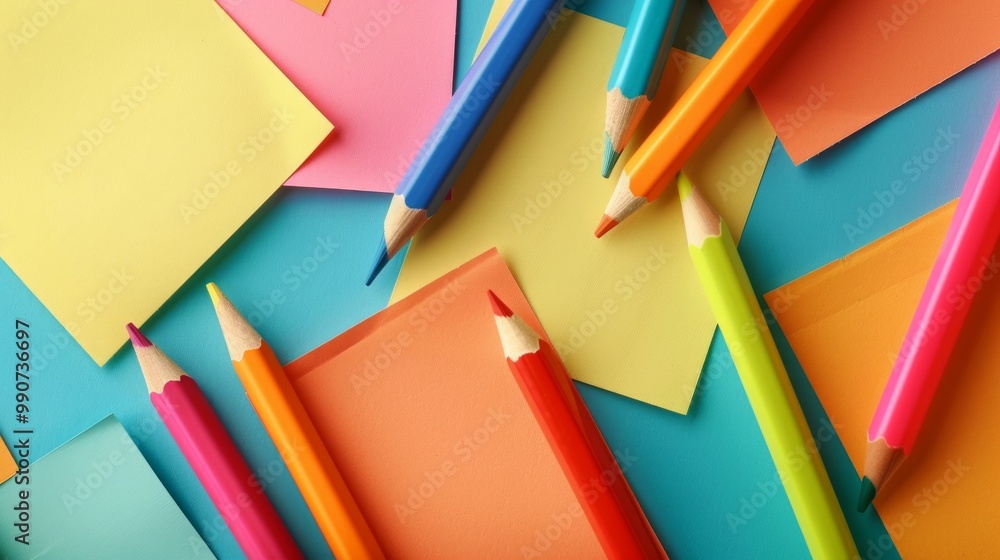 Poster the image depicts a collection of colorful blanc empty sticky notes attached to a wall or board.