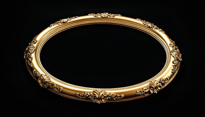 A decorative golden oval frame against a black background, designed for showcasing artwork or photographs.