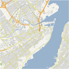 Map of Quebec City center in Canada in a normal road map style. Contains layered vector with roads water, parks, etc.