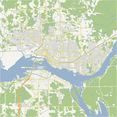 Map of Sault Ste. Marie in Canada in a normal road map style. Contains layered vector with roads water, parks, etc.