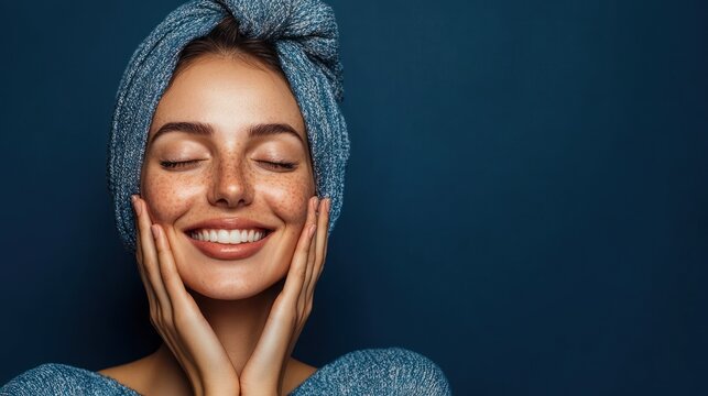 Smiling woman in towel relishing skincare moment