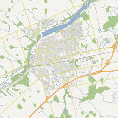 Obraz premium Map of Woodstock in Canada in a normal road map style. Contains layered vector with roads water, parks, etc.