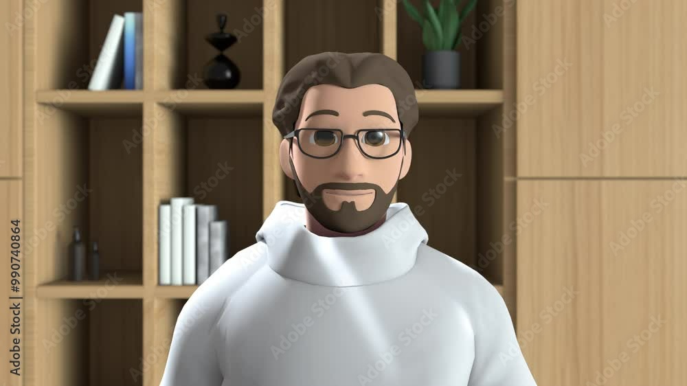 Fototapete animated avatar with glasses and beard in a virtual meeting, showcasing advanced interactive technol