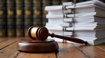 Obraz premium Gavel and Law Books on Wooden Table