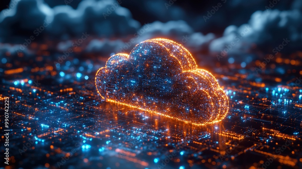 Wall mural abstract technology background illustrating the concept of cloud computing systems.