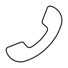 Black outline of a classic telephone handset. Ideal for communication, customer service, contact information, telephony, and messaging. Minimalist style.