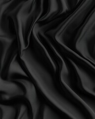 A close-up of smooth, black fabric with elegant folds and drapes.