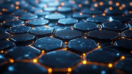 Obraz premium An abstract background in data technology featuring a hexagonal pattern resembling a graphene molecular grid, presented in a 3D render.