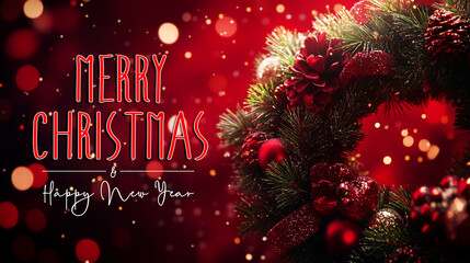 A festive Christmas wreath with red decorations and a "Merry Christmas" message, creating a warm holiday atmosphere.