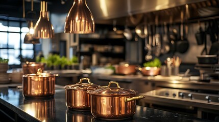 Modern Minimalist Kitchen Room with Wooden Table, luxurious Interior Design, Furniture with Background