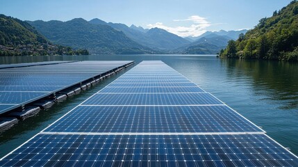 A solar panel array is floating on the water