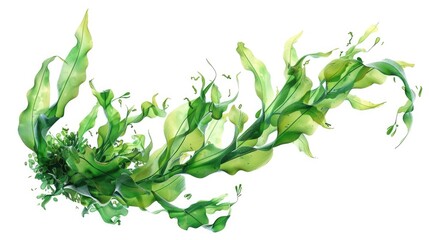 Illustrative watercolor painting of aquatic plants and submerged vegetation