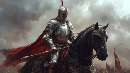 Fototapeta premium A man in a suit of armor is riding a horse. Renaissance Festival. Illustration