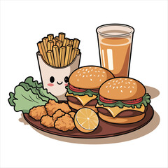 Delightful Fast Food Combo Illustration