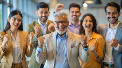 A group of Indian professionals celebrating a milestone achievement in the office.
