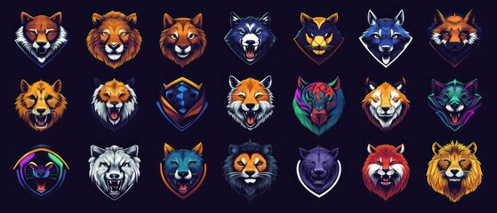 E-sports mascot animals head logo design illustration collection set background wallpaper AI generated image