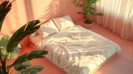 Calm and cozy bedroom with plant accents.