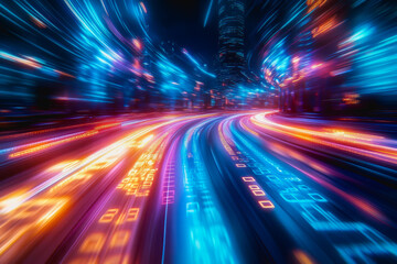 Obraz premium Glowing binary code streams in a high-tech, futuristic digital scene