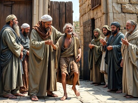 Gospel Images from the Bible NT - Peter heals a lame beggar at the temple gate