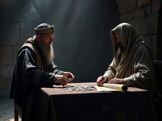Gospel Images from the Bible NT - Judas conspires with chief priests to betray Jesus