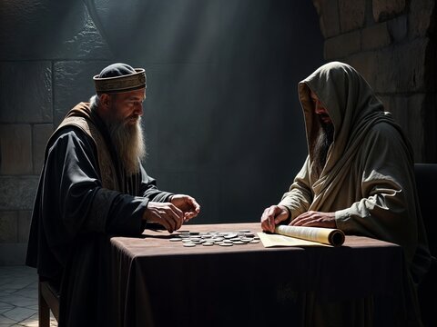 Gospel Images from the Bible NT - Judas conspires with chief priests to betray Jesus