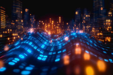 Obraz premium Flowing glowing binary code in a futuristic digital data stream environment