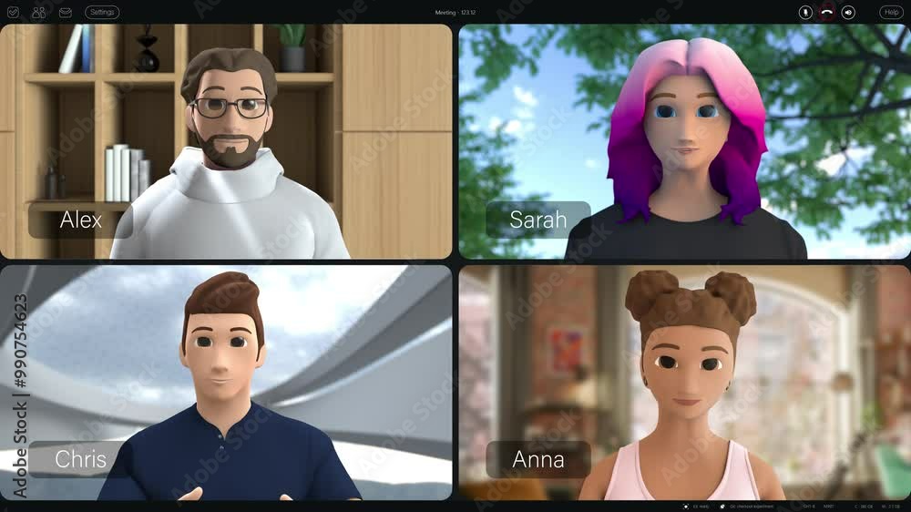 Fototapete animated avatars in a virtual meeting, showcasing advanced video conferencing technology. real-time 